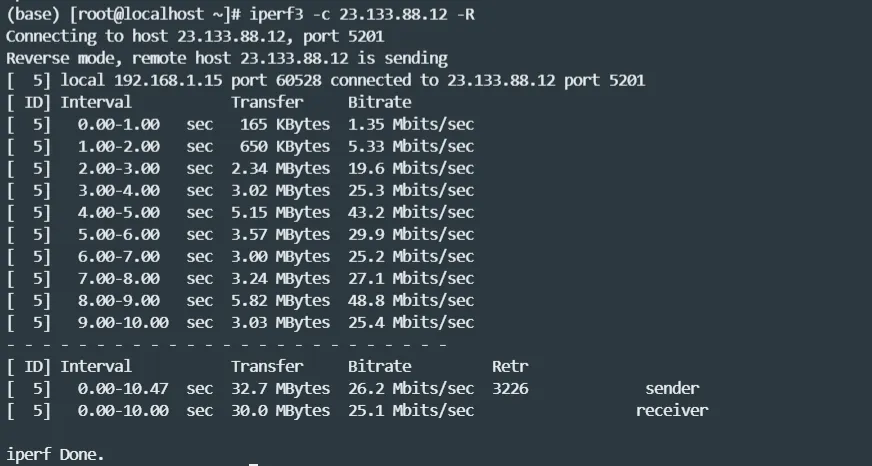 iperf3 速度测试截图