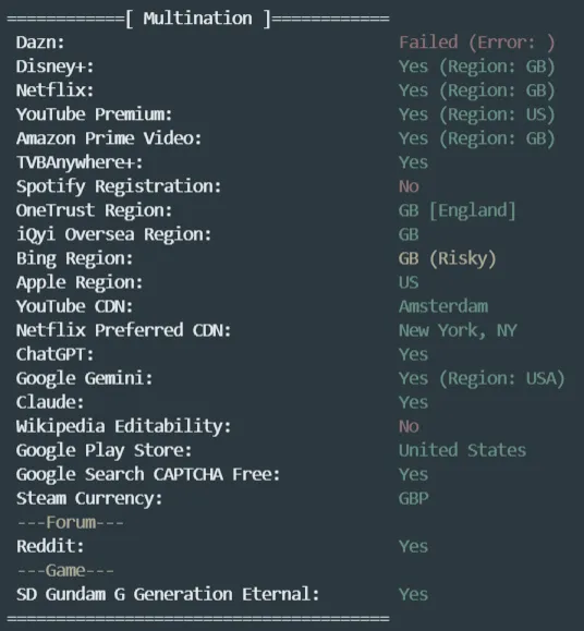 流媒体解锁测试截图