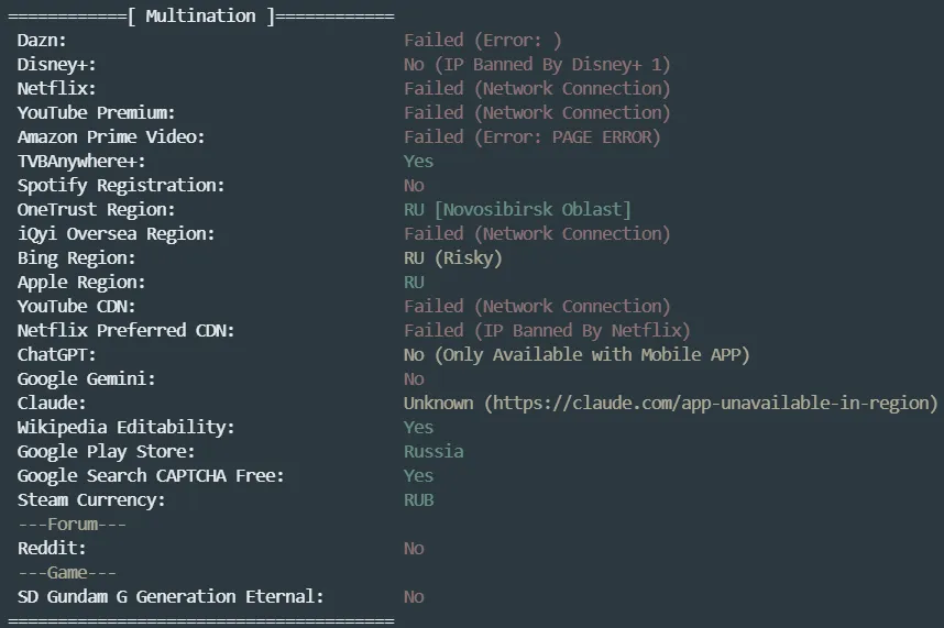 流媒体解锁测试截图