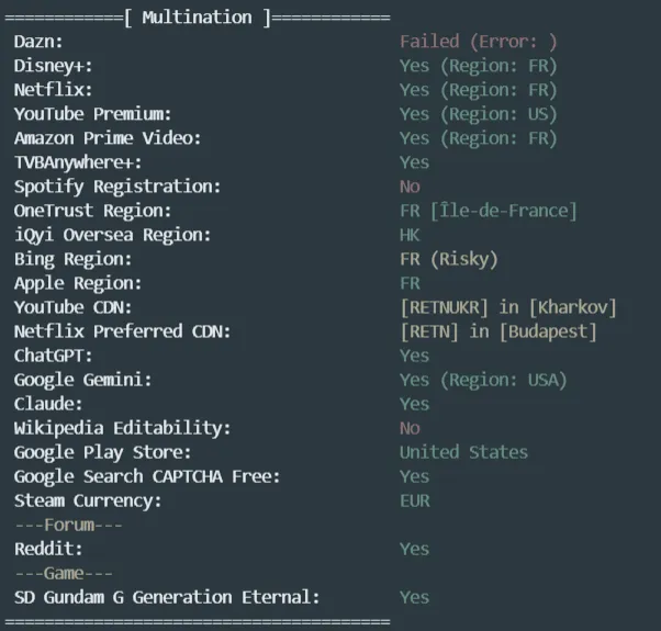 流媒体解锁测试截图
