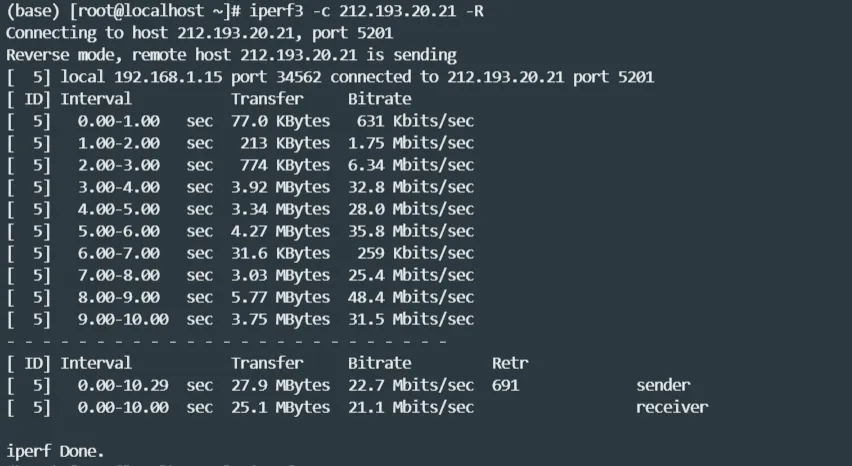 iperf3带宽测试截图