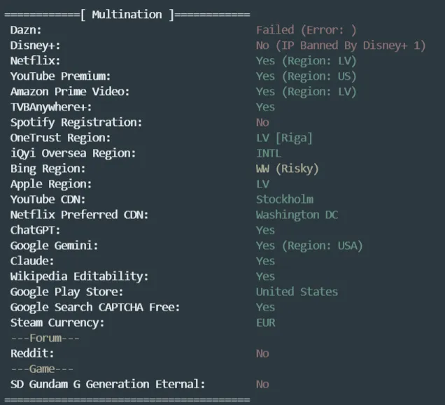 流媒体解锁测试截图