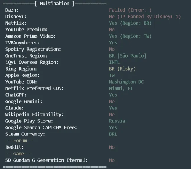 流媒体解锁测试截图