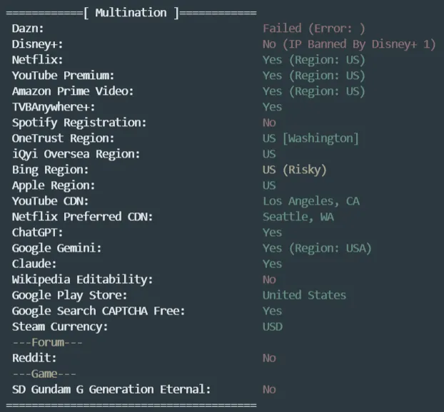 流媒体解锁测试截图