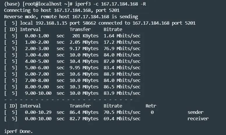 iperf3 下载速度测试截图